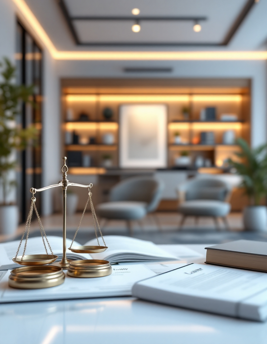 Oficina con balanza de justicia